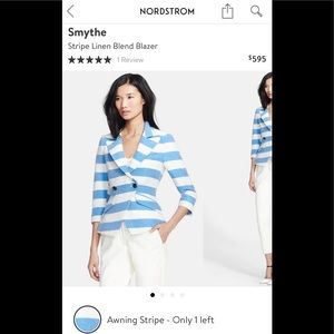 Smythe Linen Blend Blazer Blue & Cream Size 6